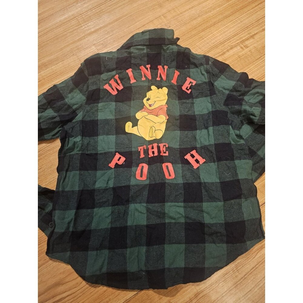 Disney Winnie The Pooh Flannel Shirt Long Sleeve Green and Black Size XS Womens
